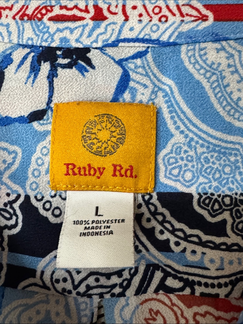 Ruby Rd. Blue, Red & White Paisley Button-Up Top - Picture 2 of 3